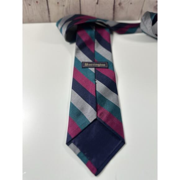 Vintage Barrington Striped Tie Made in USA Teal Magenta Gray Navy Necktie - Picture 3 of 5